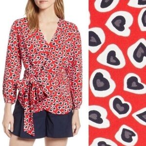J. Crew Red Heart Pattern Blouse